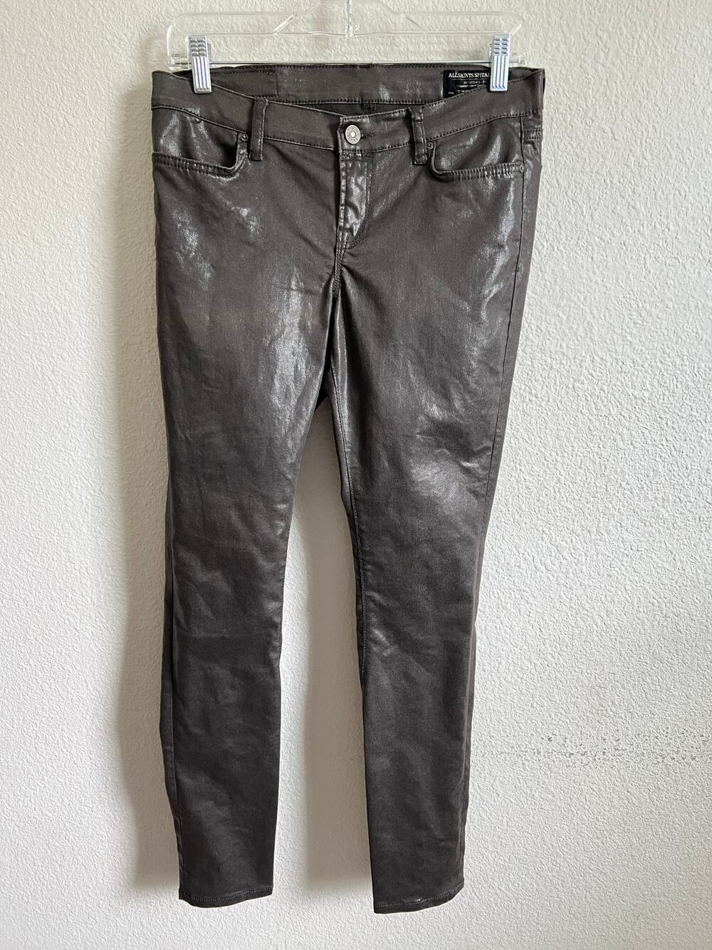 All Saints Spitalfields Petrel Brodie Coated Low Rise Skinny Jeans Women's 29